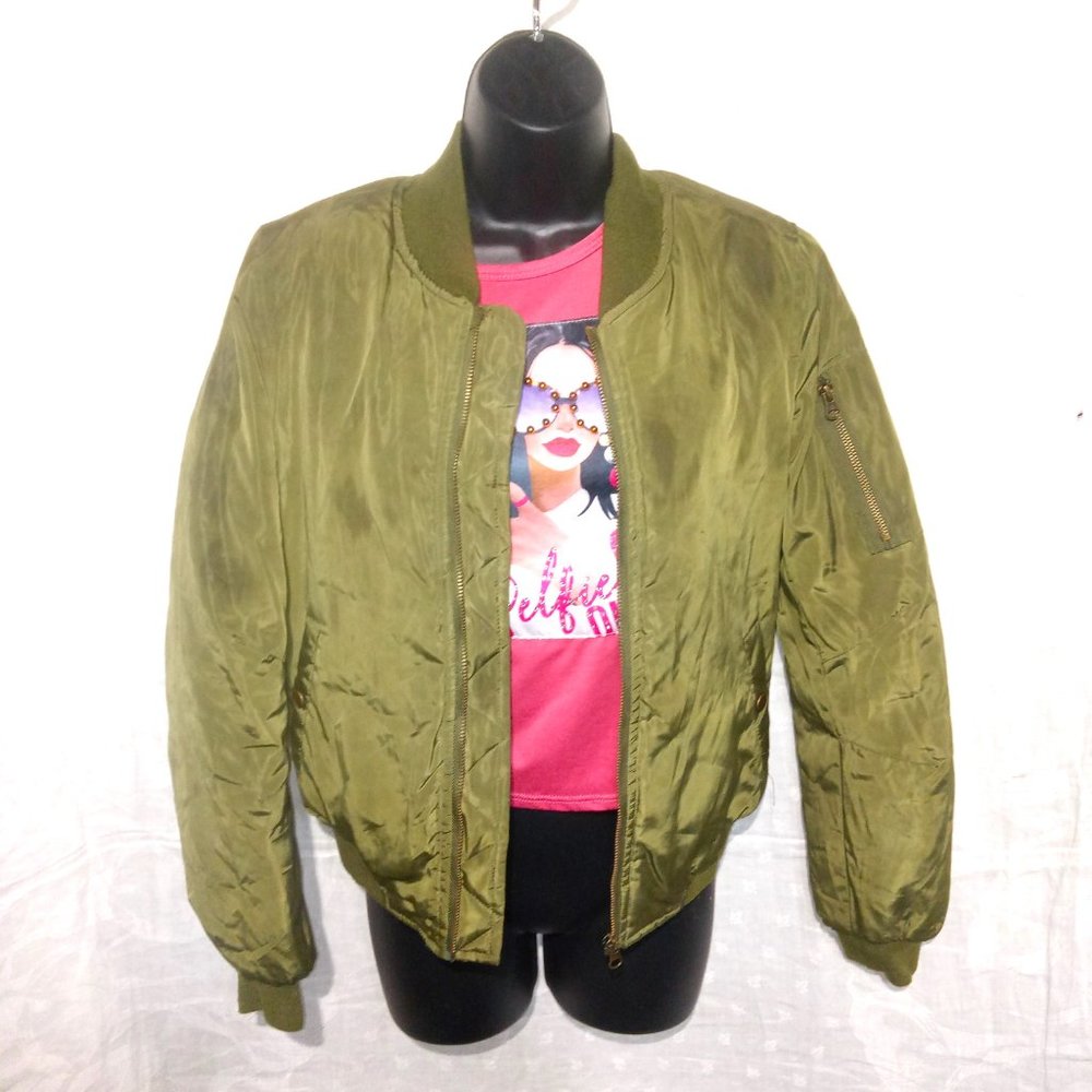 Miss London Black Label Green Bomber Jacket size Small
